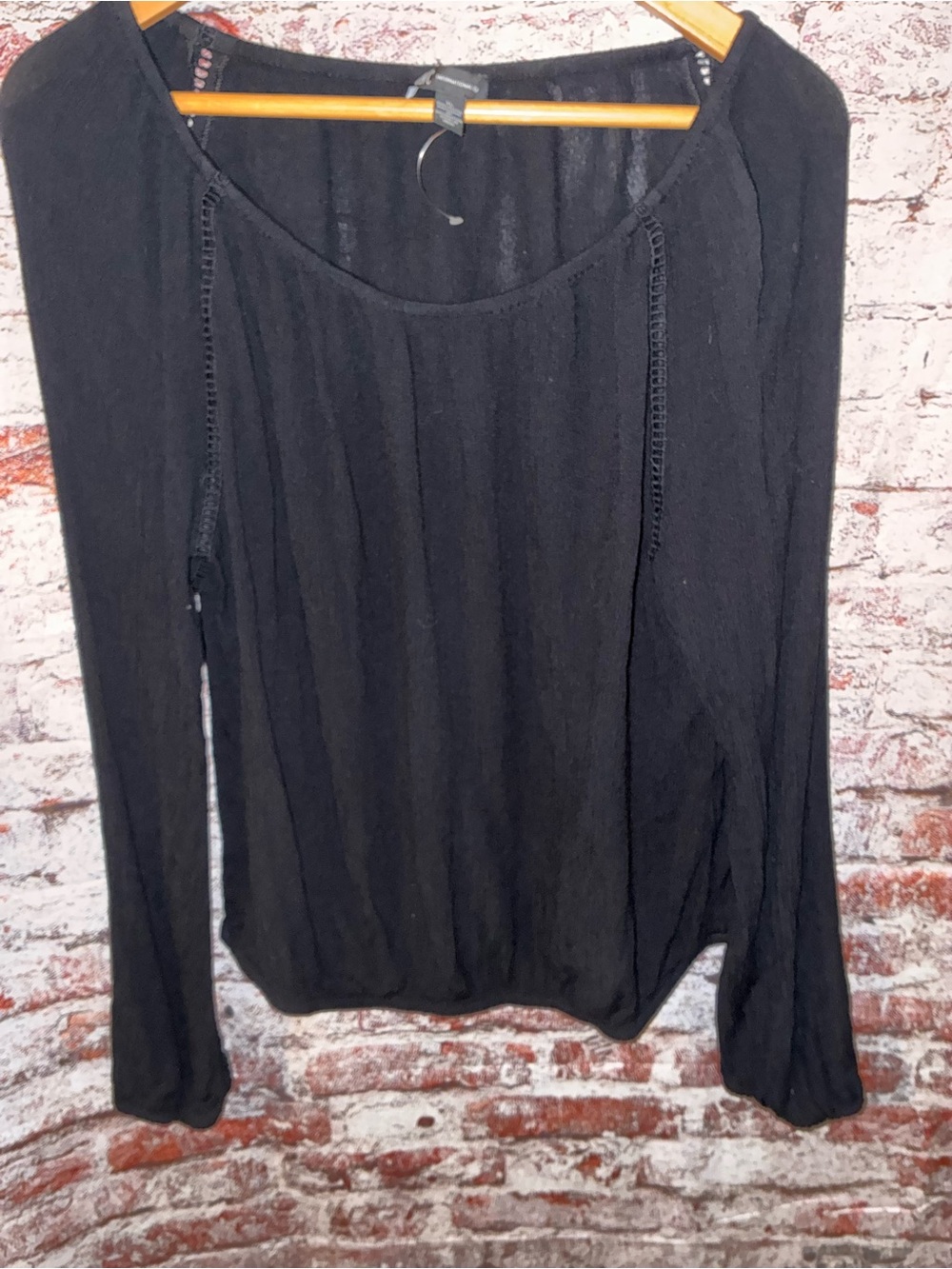 INC International Concepts Black Long-Sleeve Scoop Neck Top